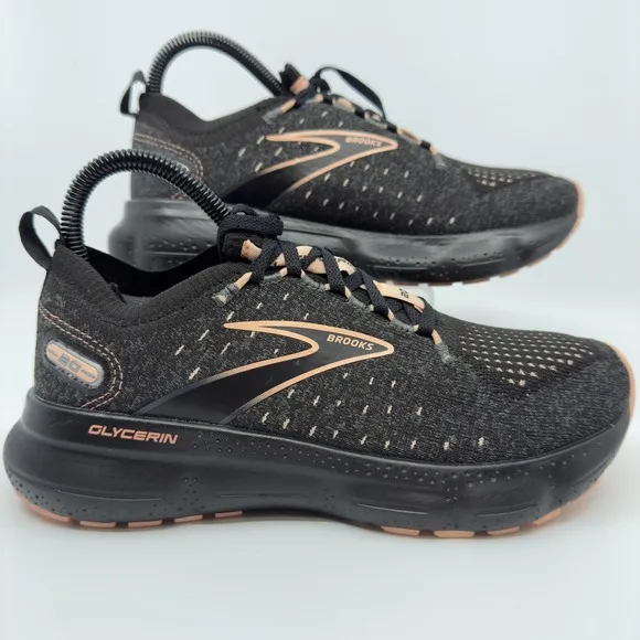 Brooks Glycerin Stealthfit 20 Road Running Shoes Womens 7 Black Peach Sneakers