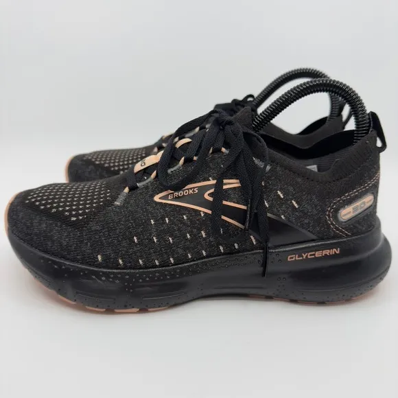 Brooks Glycerin Stealthfit 20 Road Running Shoes Womens 7 Black Peach Sneakers
