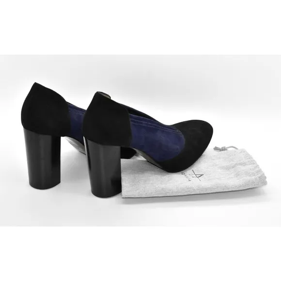 C0 Auth AQUATALIA Black &amp; Blue Colorblock Suede Block Heel Pump Shoes Size 10