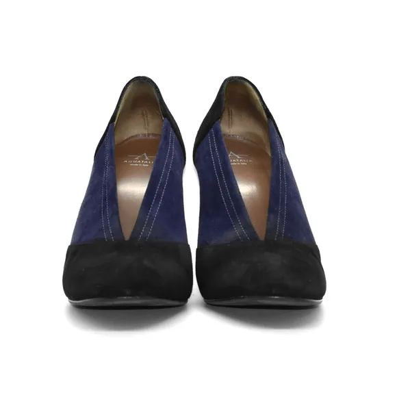 C0 Auth AQUATALIA Black &amp; Blue Colorblock Suede Block Heel Pump Shoes Size 10