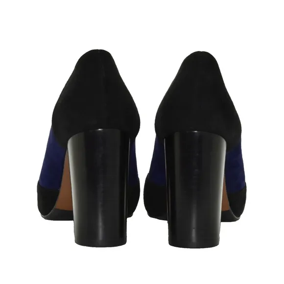 C0 Auth AQUATALIA Black &amp; Blue Colorblock Suede Block Heel Pump Shoes Size 10