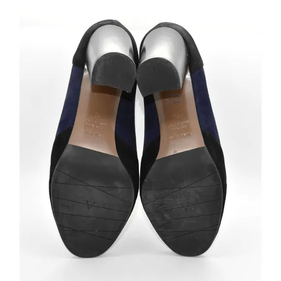 C0 Auth AQUATALIA Black &amp; Blue Colorblock Suede Block Heel Pump Shoes Size 10