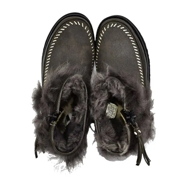 C5 Auth UGG Blk/Olive Toscana Sheepskin Fluff Punk Mini Boot 1102950 Shoes Sz 5