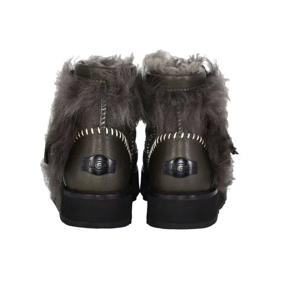C5 Auth UGG Blk/Olive Toscana Sheepskin Fluff Punk Mini Boot 1102950 Shoes Sz 5