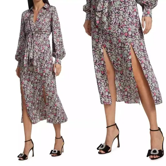 Cinq a Sept - Quin Floral Tie Midi Dress - size 0 - Very Good Used Condition