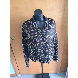 Citron Santa Monica Collection Black Multicolor Dragonfly Jacket Silk Blend L