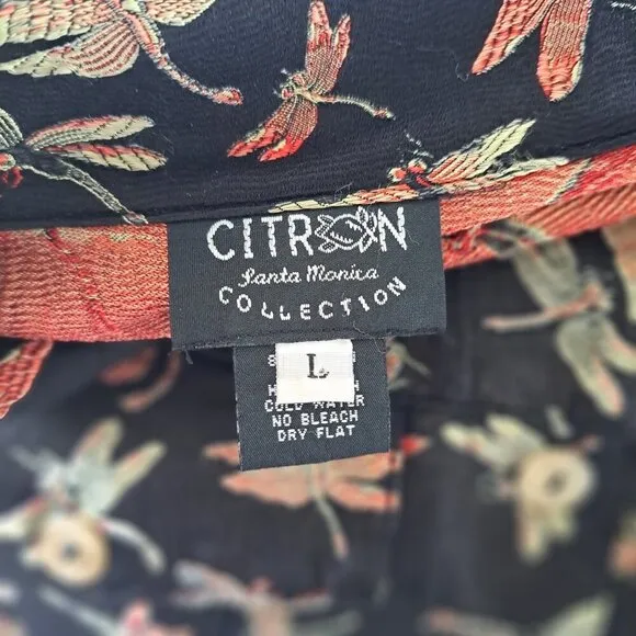 Citron Santa Monica Collection Black Multicolor Dragonfly Jacket Silk Blend L