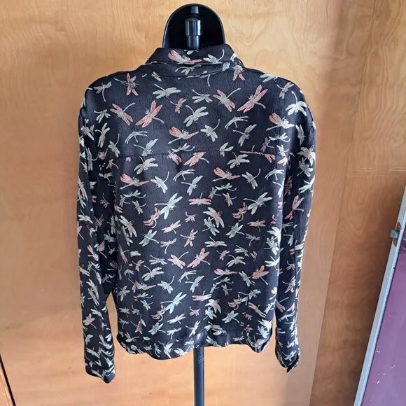 Citron Santa Monica Collection Black Multicolor Dragonfly Jacket Silk Blend L