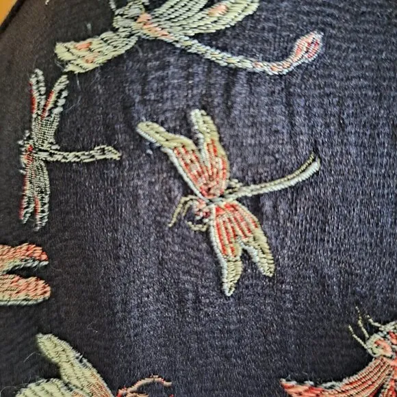Citron Santa Monica Collection Black Multicolor Dragonfly Jacket Silk Blend L