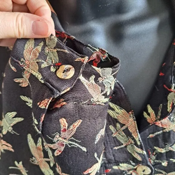 Citron Santa Monica Collection Black Multicolor Dragonfly Jacket Silk Blend L