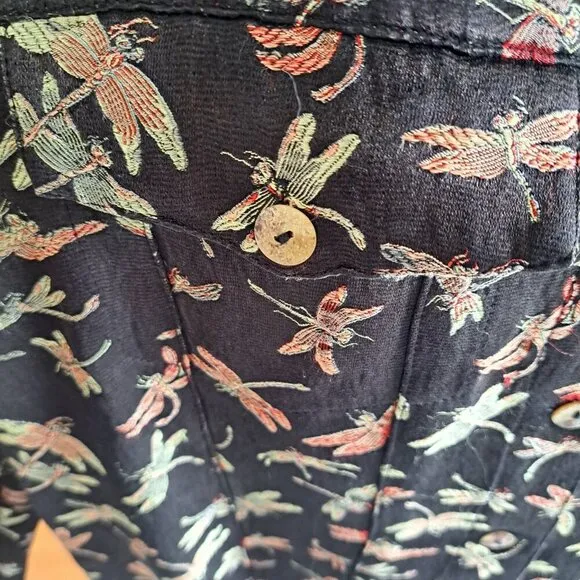 Citron Santa Monica Collection Black Multicolor Dragonfly Jacket Silk Blend L