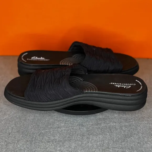 Clarks Womens Drift Petal Sandal Black Frabric Slide Size 12 NEW