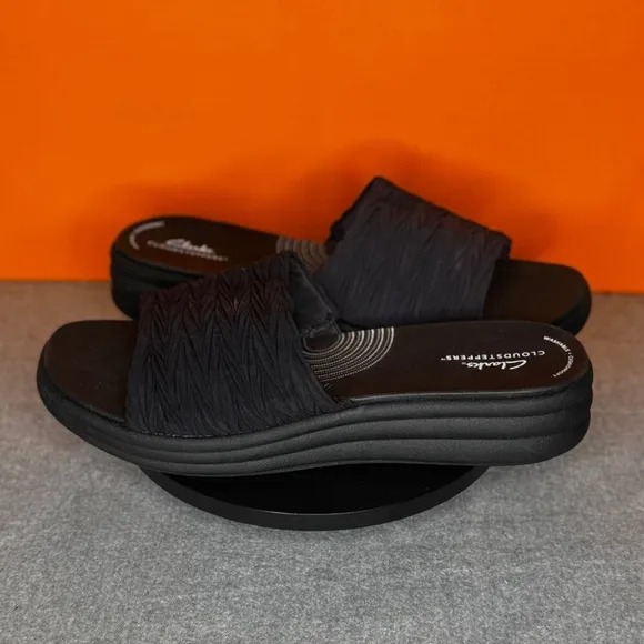 Clarks Womens Drift Petal Sandal Black Frabric Slide Size 12 NEW