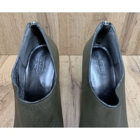 Coach Womens Unna Stiletto Bootie Shoes Green 4.5 Inch Heels Back Zip Size 11B