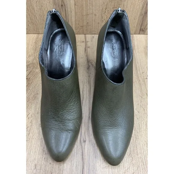 Coach Womens Unna Stiletto Bootie Shoes Green 4.5 Inch Heels Back Zip Size 11B
