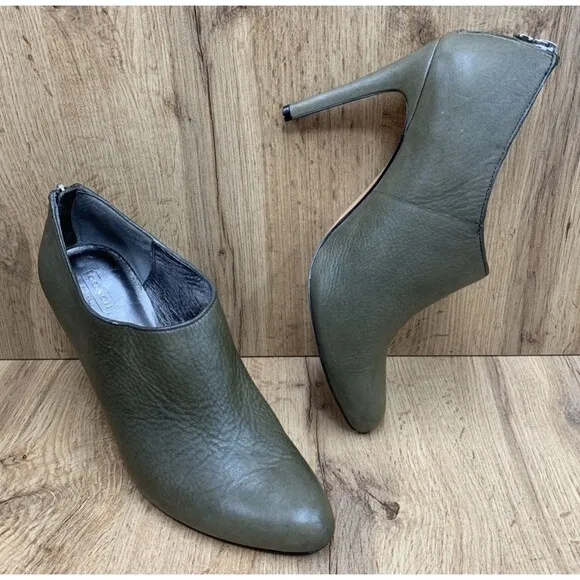 Coach Womens Unna Stiletto Bootie Shoes Green 4.5 Inch Heels Back Zip Size 11B