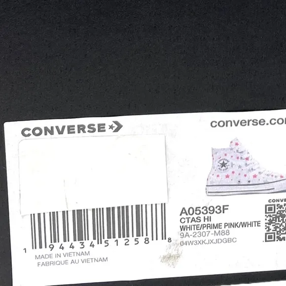 Converse Chuck Taylor Hi Sneakers White Pink Kid Women Size Canvas Shoes A05393F
