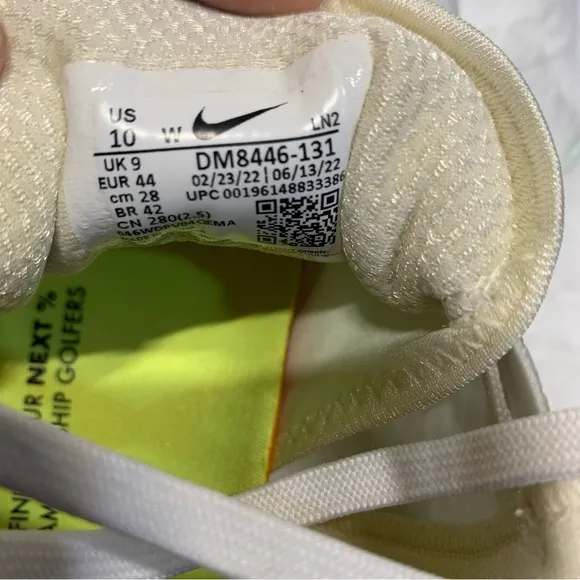 COPY - Nike Air Zoom Infinity Tour Next% Golf Shoes Sail Volt Men's Size 10 Wide