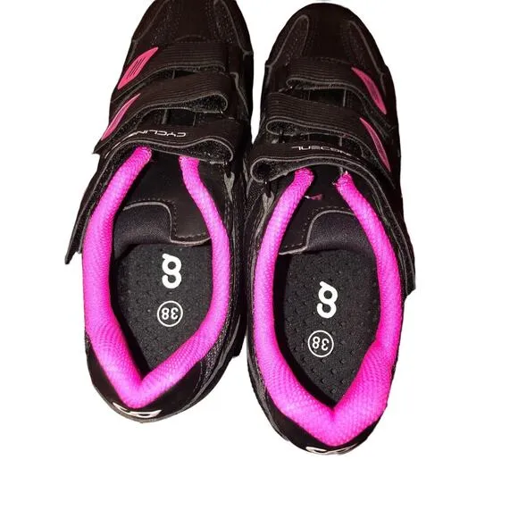 CyclingDenl Size 38 Road Bike Shoes - Black And Pink Brand New!