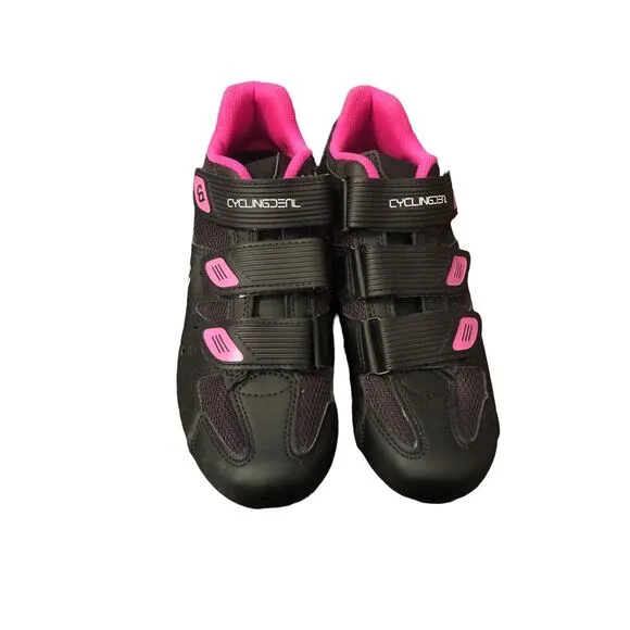 CyclingDenl Size 38 Road Bike Shoes - Black And Pink Brand New!
