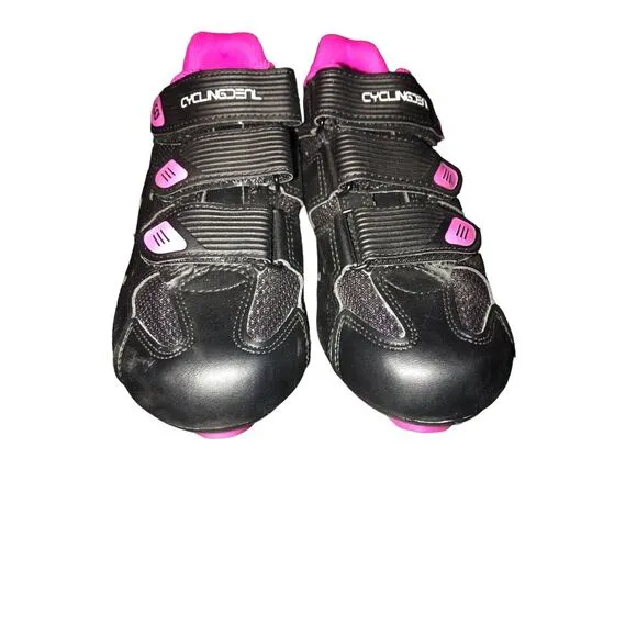 CyclingDenl Size 38 Road Bike Shoes - Black And Pink Brand New!