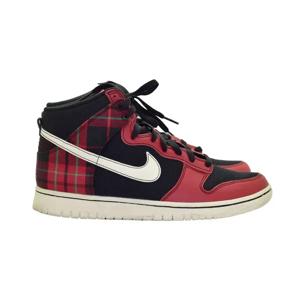 D0 Auth NIKE Dunk High Retro SE Tartan Plaid Black Red Shoes DV0826-001 Size 11