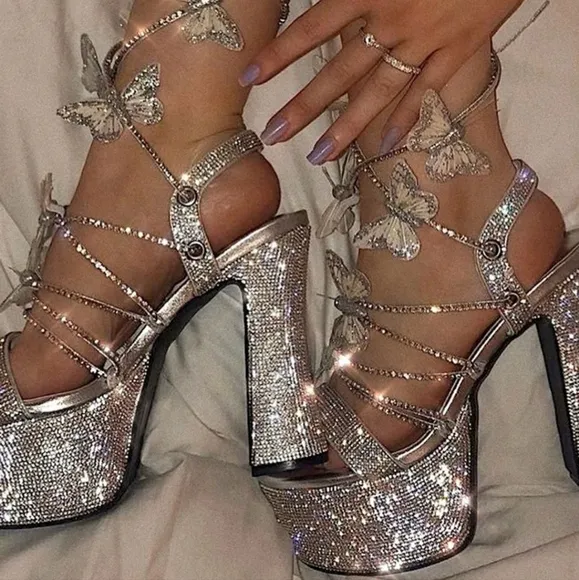 Dolls Kill × Poster Girl Rhinestone &amp; Butterfly Platform Heels (8) No Box