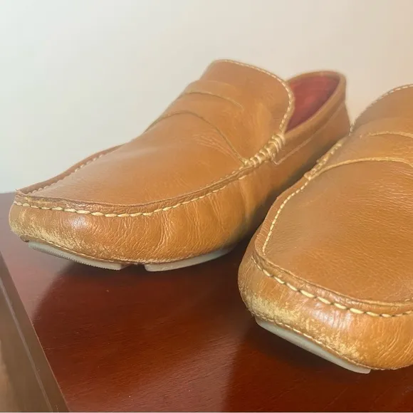 DONALD J PLINER Varran Leather Loafer Slip On Driving Shoes 11M Brown Cognac