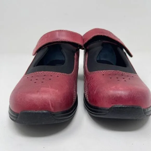 Drew Rose Women's Cushioned Mary Jane Shoes Closed Toe Leather Red 6.5