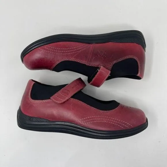 Drew Rose Women's Cushioned Mary Jane Shoes Closed Toe Leather Red 6.5