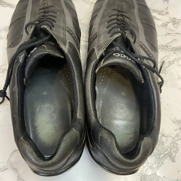 Ecco Men 46 US 12/12.5 Golf Shoes Black Leather Goretex Spiked Lace Up Sneaker