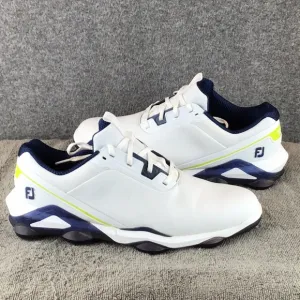 FootJoy Tour Alpha Men's White &amp; Navy Golf Shoes Spikes Cleats Sz 11.5 EUC 55536
