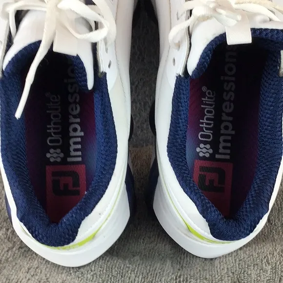 FootJoy Tour Alpha Men's White &amp; Navy Golf Shoes Spikes Cleats Sz 11.5 EUC 55536