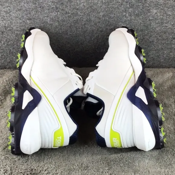 FootJoy Tour Alpha Men's White &amp; Navy Golf Shoes Spikes Cleats Sz 11.5 EUC 55536