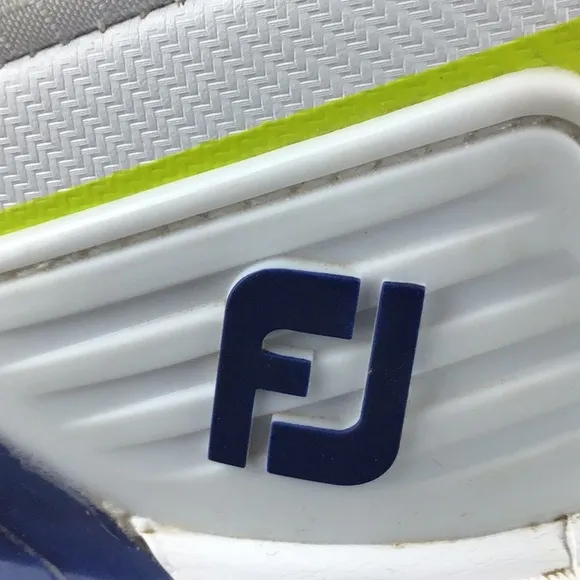 FootJoy Tour Alpha Men's White &amp; Navy Golf Shoes Spikes Cleats Sz 11.5 EUC 55536