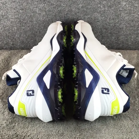 FootJoy Tour Alpha Men's White &amp; Navy Golf Shoes Spikes Cleats Sz 11.5 EUC 55536
