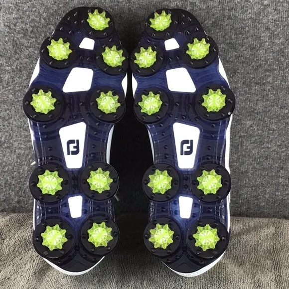 FootJoy Tour Alpha Men's White &amp; Navy Golf Shoes Spikes Cleats Sz 11.5 EUC 55536