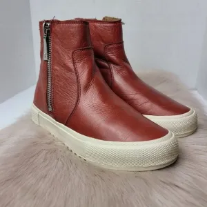 Frye  Gia Lug Zip Bootie Womens Size 6 Red Clay Leather Sneaker Shoes