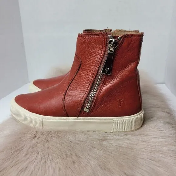Frye  Gia Lug Zip Bootie Womens Size 6 Red Clay Leather Sneaker Shoes