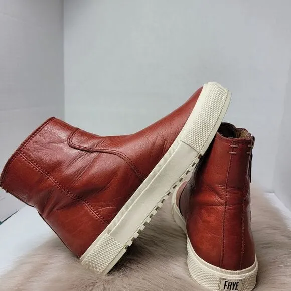 Frye  Gia Lug Zip Bootie Womens Size 6 Red Clay Leather Sneaker Shoes