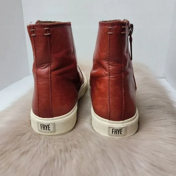 Frye  Gia Lug Zip Bootie Womens Size 6 Red Clay Leather Sneaker Shoes