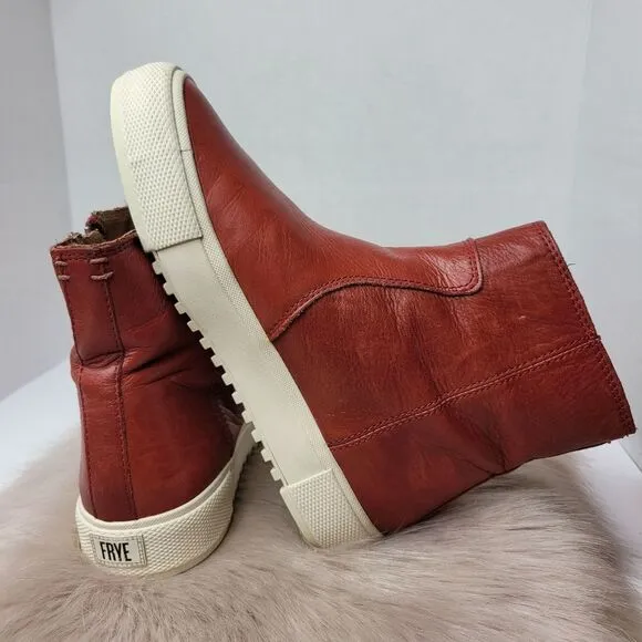 Frye  Gia Lug Zip Bootie Womens Size 6 Red Clay Leather Sneaker Shoes