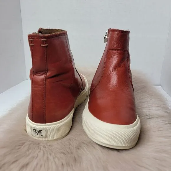 Frye  Gia Lug Zip Bootie Womens Size 6 Red Clay Leather Sneaker Shoes