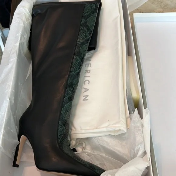 Good American Koko Black Green Snakeskin Animal Print Over The Knee Boot Size 5