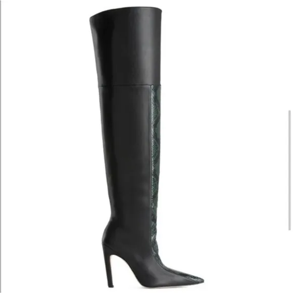 Good American Koko Black Green Snakeskin Animal Print Over The Knee Boot Size 5