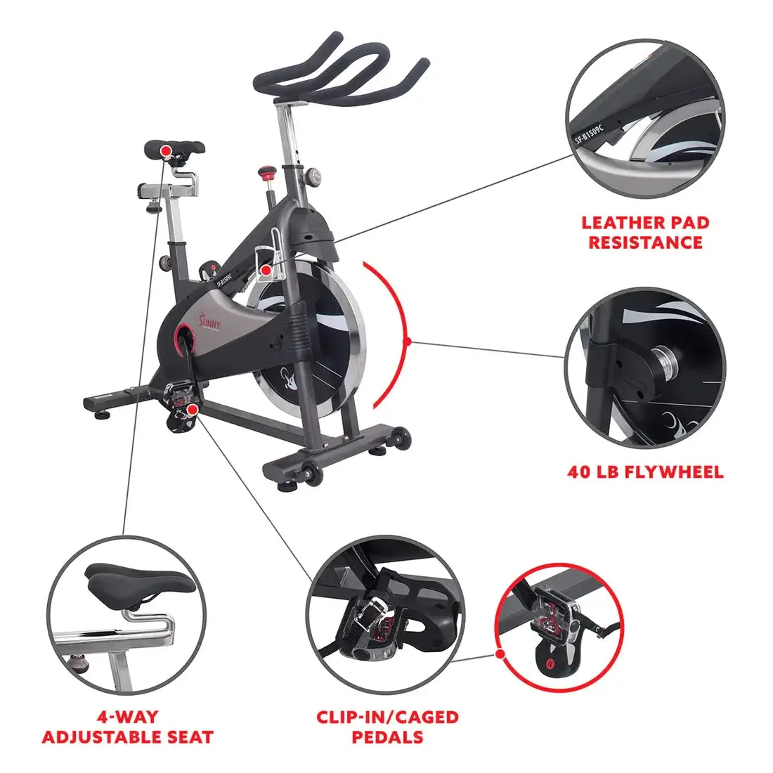 GP Pro Sun Clipless Pedal Exercise Bike Premium Chain Drive Indoor Cycling - Lifetime warranty*