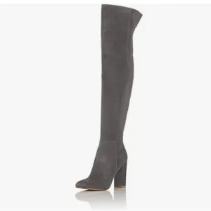 Grey Women Over The Knee Chunky High Heels Stretch Thigh High Zipper Long Boot