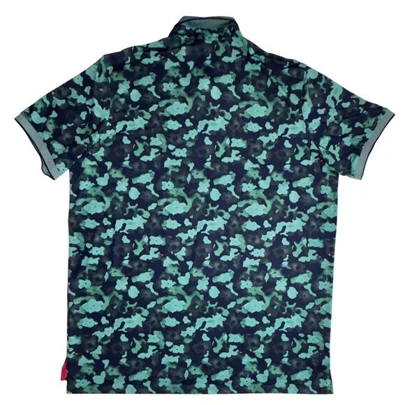 Greyson Performance Golf Polo Shirt Size XL Navy Green Camo Floral SS Preppy