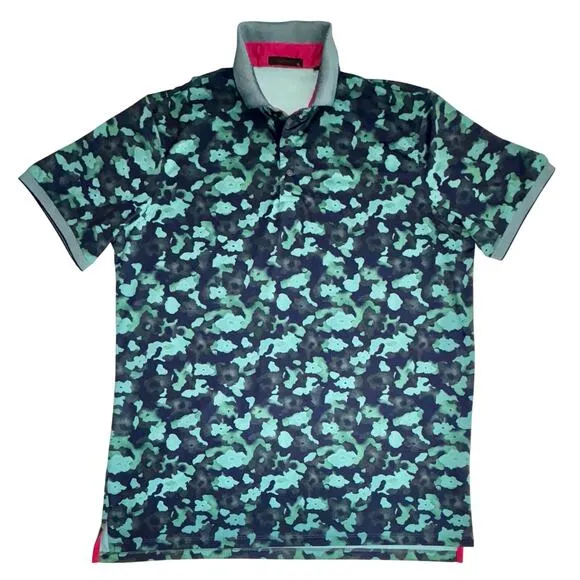 Greyson Performance Golf Polo Shirt Size XL Navy Green Camo Floral SS Preppy