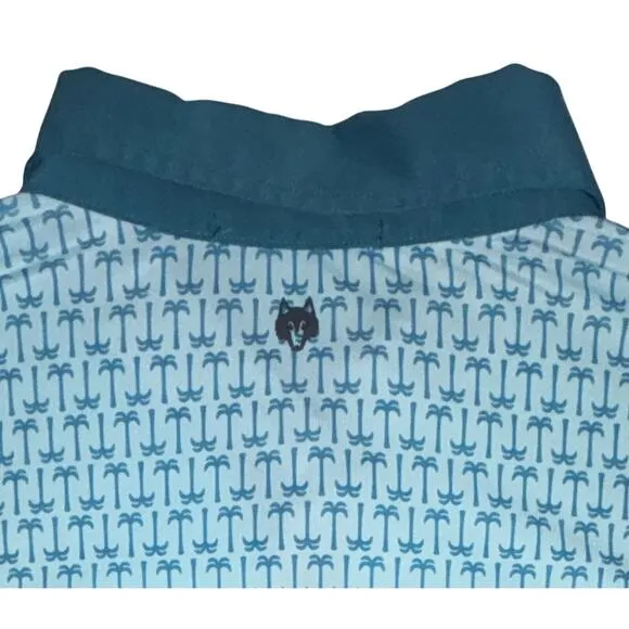 Greyson Performance Golf Polo Shirt Size XL Teal Palm Tree Short Sleeves Preppy